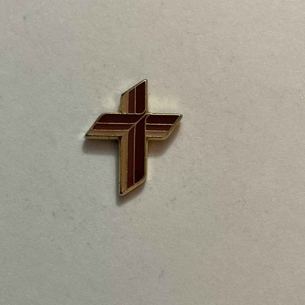 Religious Pin Pink & Maroon 3D Cross Christian Lapel Brooch Pinback